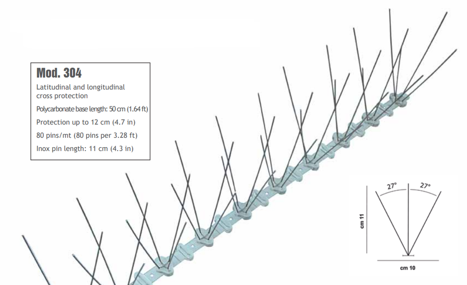 MOD304 - 100 Stück pro Karton - ECO Bird Spike Pro System Professioneller 4-Stufen-Spike Modell 304